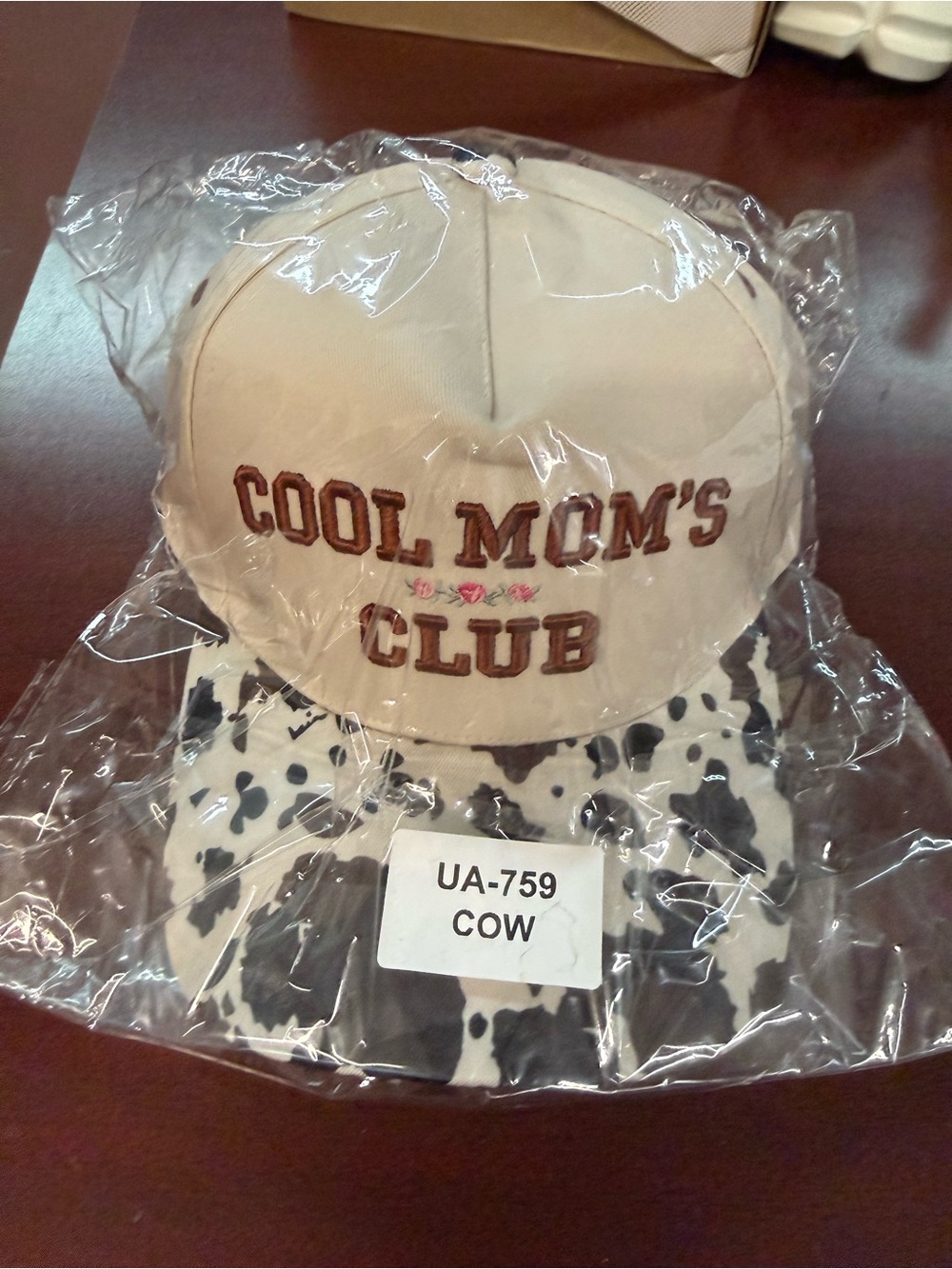 Zenana Outfitters Beige Cap with Black Cow-Print Visor